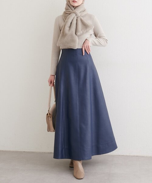 natural couture ロング スカート フェイクレザーフレアスカート