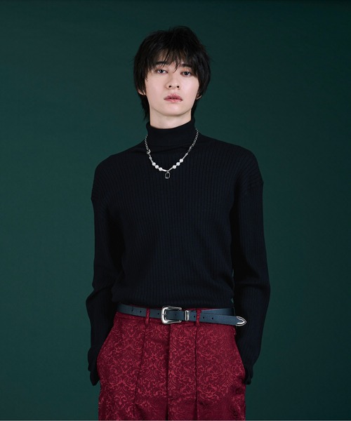 「Ellno Loset」 タートルネックニット SMALL レッド メンズ_画像3