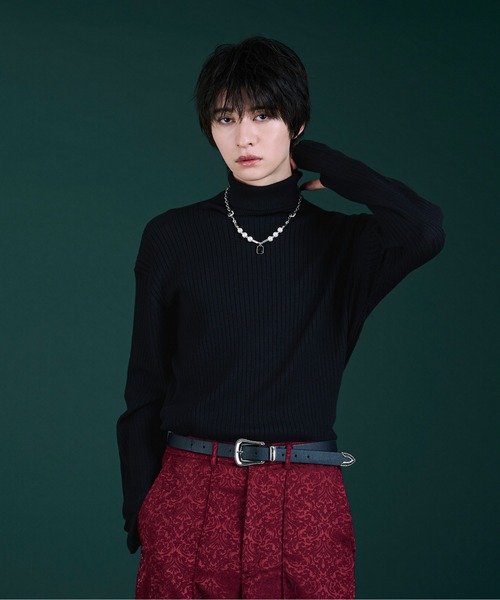 「Ellno Loset」 タートルネックニット SMALL レッド メンズ_画像4