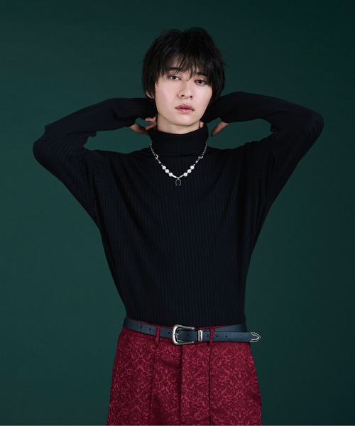 「Ellno Loset」 タートルネックニット SMALL レッド メンズ_画像5