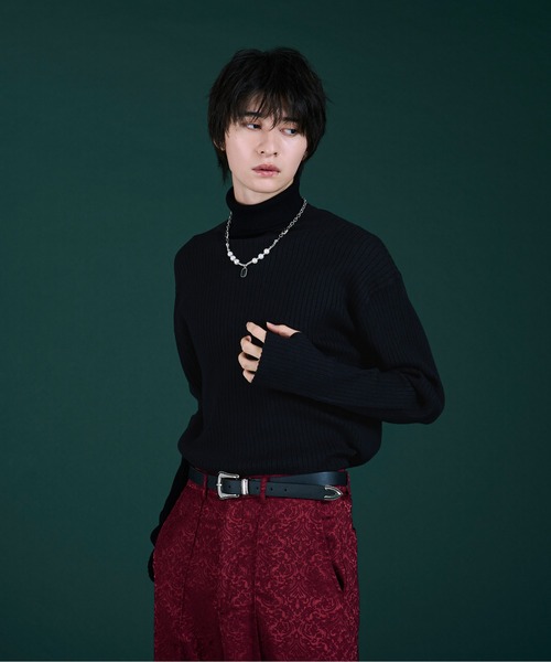 「Ellno Loset」 タートルネックニット SMALL レッド メンズ_画像6
