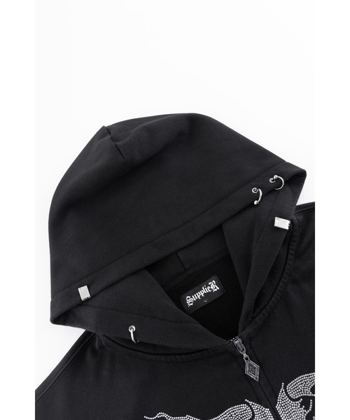 パーカー ジップフーディ｜Fire Skeleton Rhinestone Zip Hoodie｜SUPPLIER メンズ