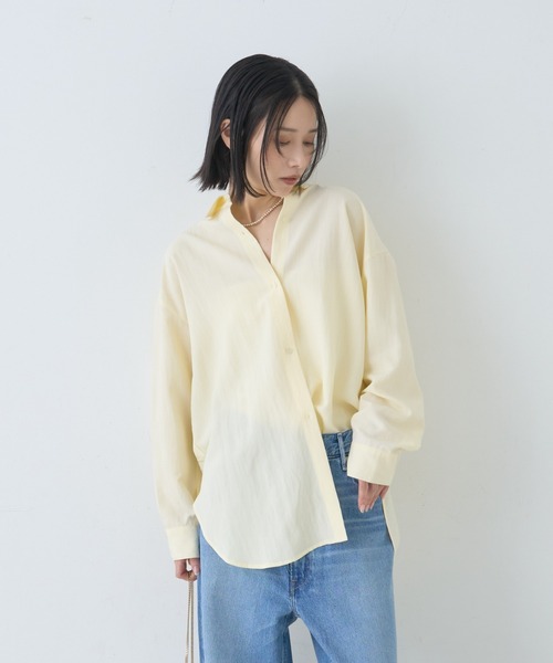 慈雨　アシンメトリーブラウス　明るいイエロー しわ加工　薄手上着　羽織り ROUGE VIF Sophie ブラウス シャツ 「一部店舗限定」アシンメトリー