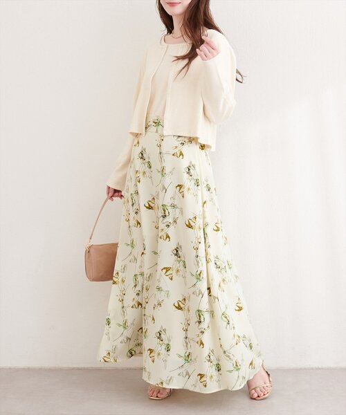 natural couture ロング スカート アートフラワーハイウエストフレア