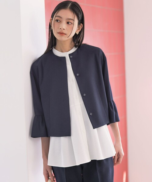 ジャケット ノーカラージャケット ライトリネンライクノーカラー ジャケット レディース_10