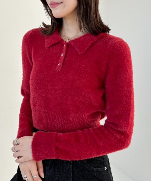 「Heather」 長袖ニット FREE レッド レディース_画像9