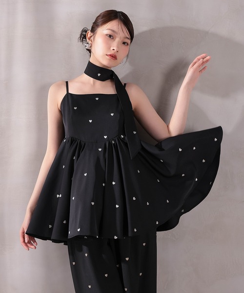 パーティードレス パンツドレス ハート刺繍ペプラムパンツドレス3点セット パーティードレス 結婚式 お呼ばれ オケージョンドレスの画像