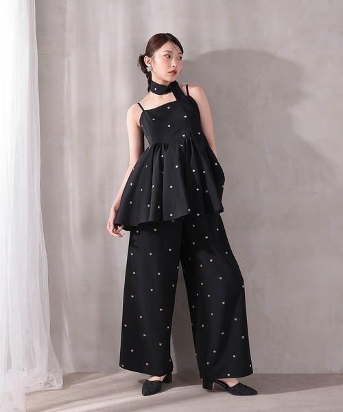 パーティードレス パンツドレス ハート刺繍ペプラムパンツドレス3点セット パーティードレス 結婚式 お呼ばれ オケージョンドレスの画像