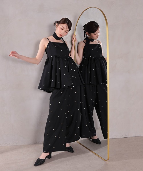 パーティードレス パンツドレス ハート刺繍ペプラムパンツドレス3点セット パーティードレス 結婚式 お呼ばれ オケージョンドレスの画像