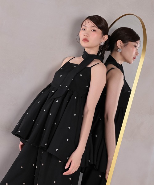 パーティードレス パンツドレス ハート刺繍ペプラムパンツドレス3点セット パーティードレス 結婚式 お呼ばれ オケージョンドレスの画像