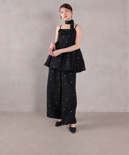 パーティードレス パンツドレス ハート刺繍ペプラムパンツドレス3点セット パーティードレス 結婚式 お呼ばれ オケージョンドレスの画像