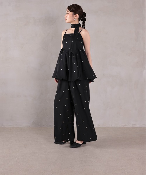 パーティードレス パンツドレス ハート刺繍ペプラムパンツドレス3点セット パーティードレス 結婚式 お呼ばれ オケージョンドレスの画像