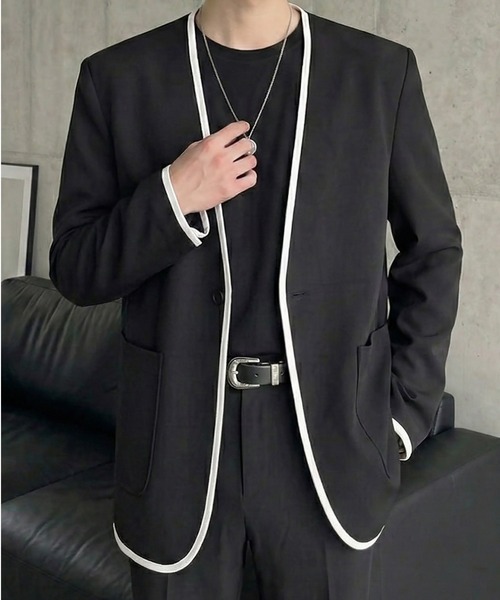 Otte ジャケット テーラードジャケット パイピングデザインノーカラー