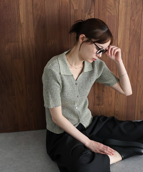 「J by blue」 半袖ニット MEDIUM グレー レディース_画像3