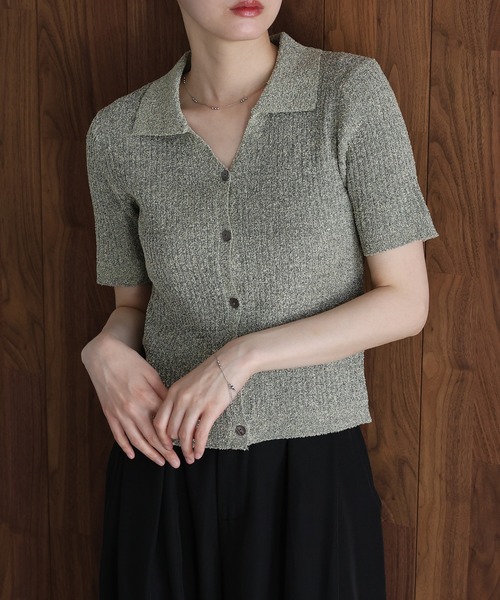 「J by blue」 半袖ニット MEDIUM グレー レディース_画像4