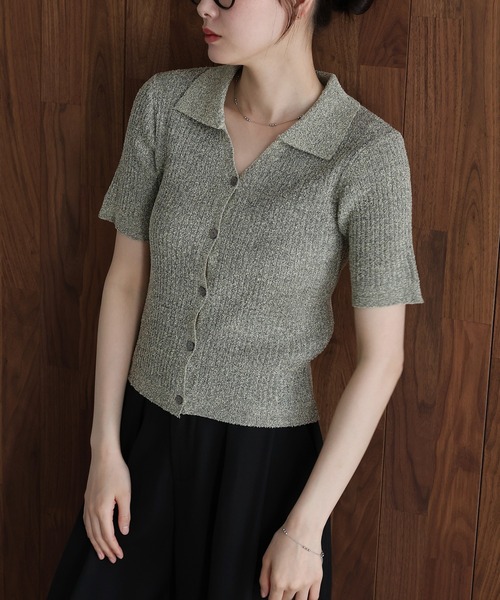 「J by blue」 半袖ニット MEDIUM グレー レディース_画像5