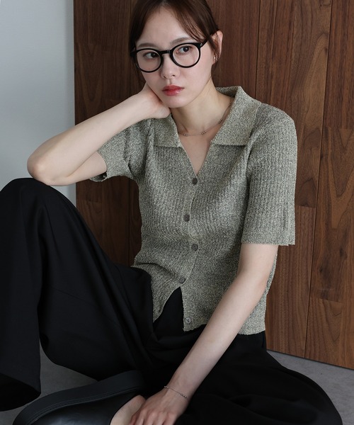 「J by blue」 半袖ニット MEDIUM グレー レディース_画像6