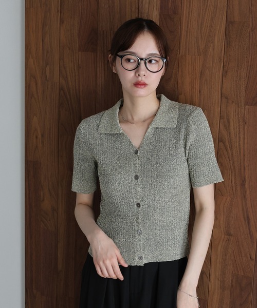 「J by blue」 半袖ニット MEDIUM グレー レディース_画像7