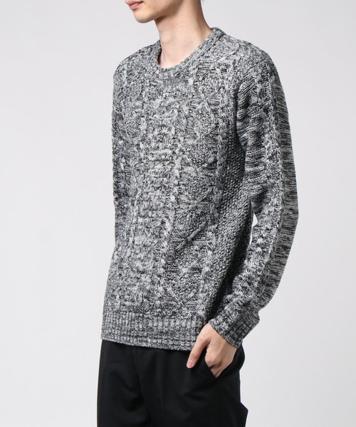 セーター ニット 「TONE MEN'S」ケーブルクルーネックニット(BL