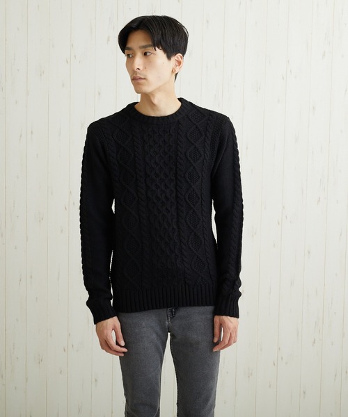 激安通販の セーター ニット 「TONE MEN'S」ケーブルクルーネックニット(BL トップス