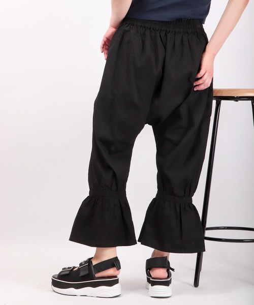 ★美品・紙タグ付き★ nagonstans ギャザーパンツ S ブラック 黒 ubasoku（ウバソク） パンツ 麻綿 裾ギャザーパンツ レディース