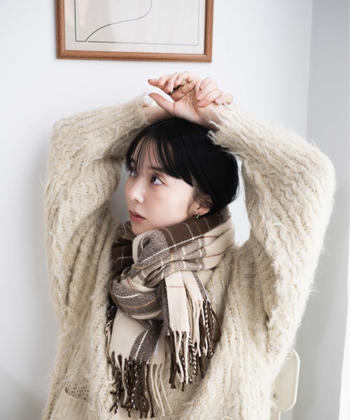 美品/Maison Margiela10/大判ストール/マフラー/黒白柄/ メゾン マルジェラ MAISON MARGIELA S50TE0082 S17791 マフラー