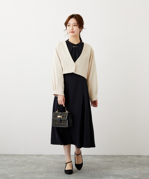 ジャケット ノーカラージャケット セレモニータックポワン袖フォーマルジャケット レディース