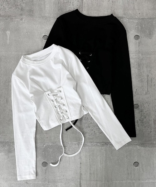LVEU.（ラブユ） tシャツ Tシャツ レディース Lace up cropped tops