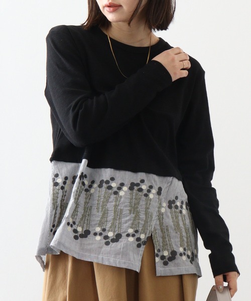 Emago tシャツ EMAGO 裾レイヤード風ロングスリーブ レディース