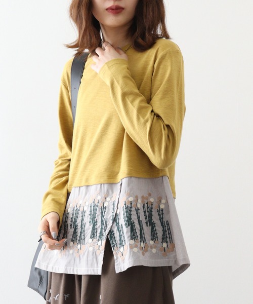 裾レイヤード風ロングスリーブ レディース トップス 長袖 大人の ナチュラル カジュアル イマゴ 花 刺繍 北欧 重ね着風 コーデ ロンT 楽天市場】裾レイヤード風ロングスリーブ レディース トップス