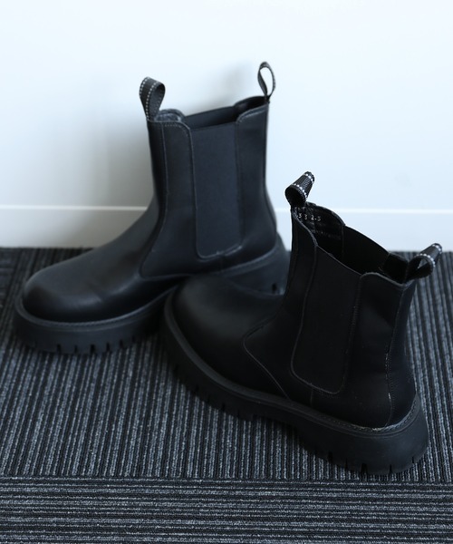 shoes365 ブーツ 「shoes365」二層ステッチ厚底チェルシーブーツ