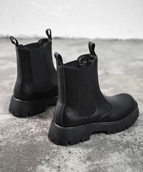 shoes365 ブーツ 「shoes365」二層ステッチ厚底チェルシーブーツ