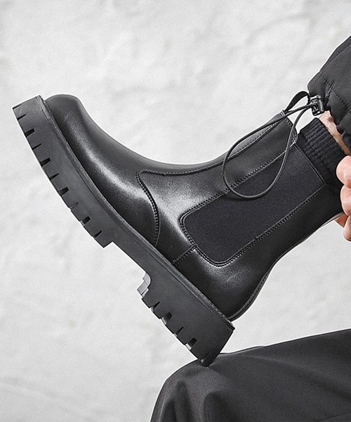 shoes365 ブーツ 「shoes365」二層ステッチ厚底チェルシーブーツ