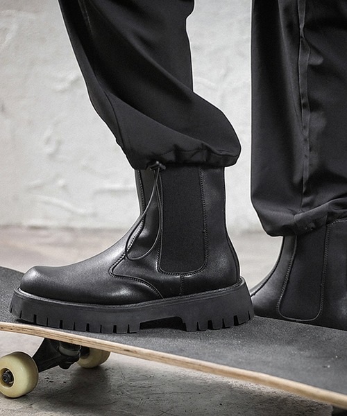 shoes365 ブーツ 「shoes365」二層ステッチ厚底チェルシーブーツ