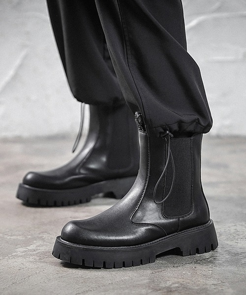 【匿名配送】送料無料　SACRA ブラック チェルシーブーツ 厚底 レザー ◇Sacai サカイ◇Chelsea Boots レザーチェルシーブーツ (sacai