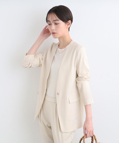 極美品　INDIVI ノーカラーレザージャケット M〜Ｌサイズ位 INDIVI ジャケット ノーカラージャケット 「洗える／UVケア