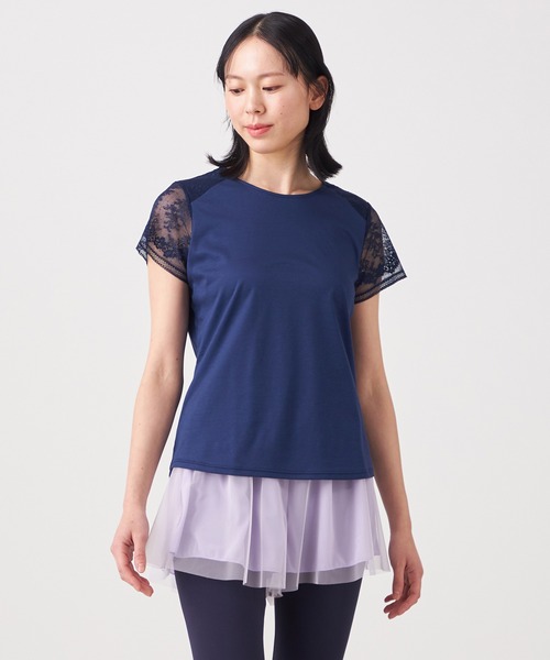 チャコット　tシャツ Tシャツ レディース レースコンビ2WayTシャツ Chacott（チャコット）の「レースコンビ2WayTシャツ（Tシャツ