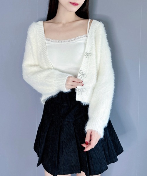 カーディガン 「ふわふわの手触りが気持ちいい」リボンカーディガン