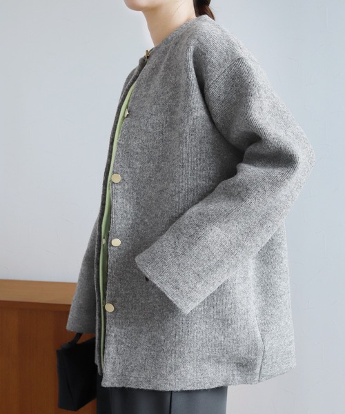 reca（レカ） ノーカラーコート コート Wフェイスニットコート