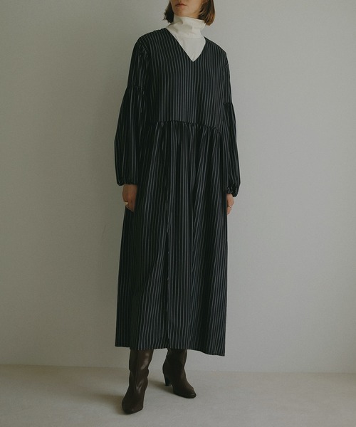 新品タグ付✨25SS✨MANOF マノフ タイプライターギャザーワンピース S MANOF（マノフ） ワンピース PINSTRIPE GATHER ONE PIECE : ZOZOTOWN