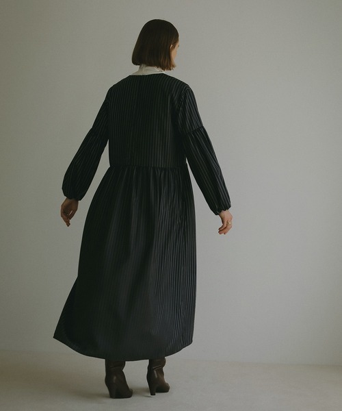 MANOF（マノフ） ワンピース PINSTRIPE GATHER ONE PIECE : ZOZOTOWN