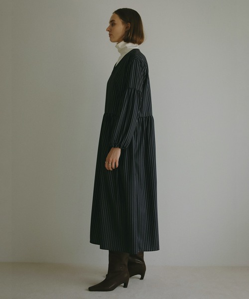 MANOF（マノフ） ワンピース PINSTRIPE GATHER ONE PIECE : ZOZOTOWN