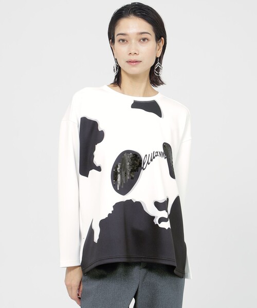 tシャツ 「ウォッシャブル」「アーカイブモチーフ」パンダプリントプルオーバーカットソー レディース