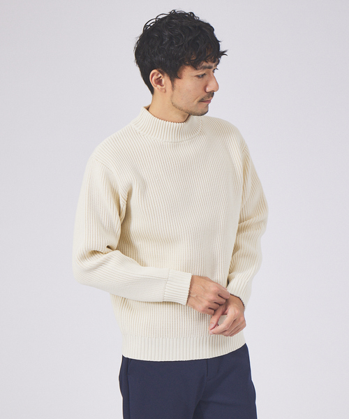 ABAHOUSE GRAY セーター ニット 「定番」畦編み モックネック ニット