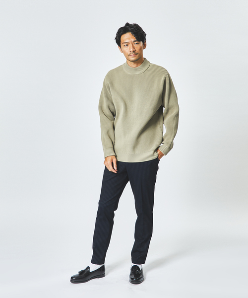 ABAHOUSE GRAY セーター ニット 「定番」畦編み モックネック ニット