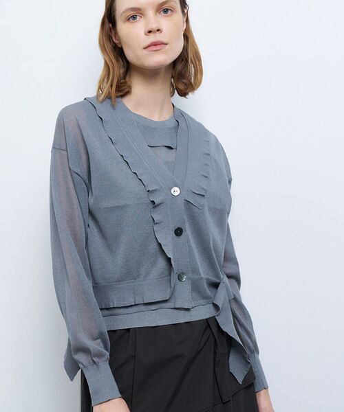 最新コレックション LANVIN Vネックフリルトリム セーター ニット Bleu en トップス