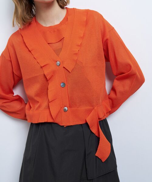 LANVIN en Bleu ニット セーター Vネックフリルトリム