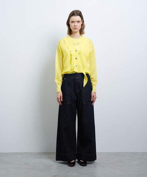 LANVIN en Bleu ニット セーター Vネックフリルトリム
