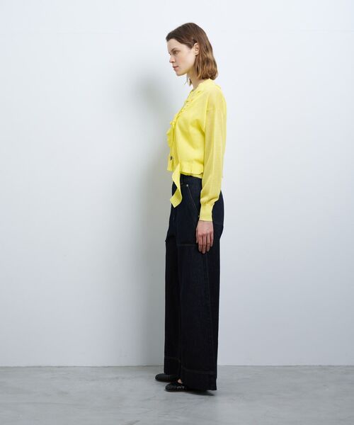 LANVIN en Bleu ニット セーター Vネックフリルトリム
