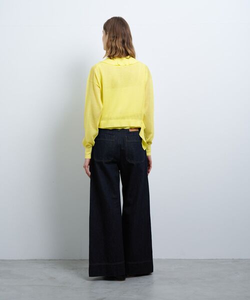 LANVIN en Bleu ニット セーター Vネックフリルトリム